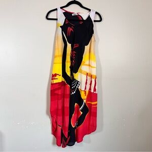 Seven Islands Kaftan Maxi Dress OS Red Black Yellow African Woman Tribal Boho OS